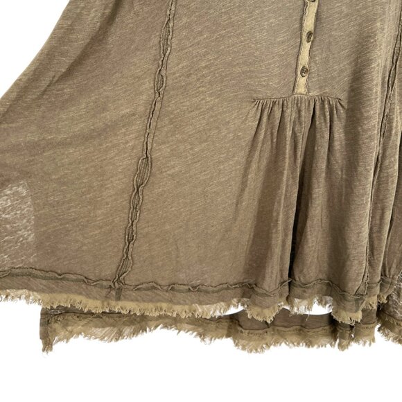 Free People Aster High-Low Henley Tunic Top Size XS Olive Green Linen Blend - Picture 4 of 10